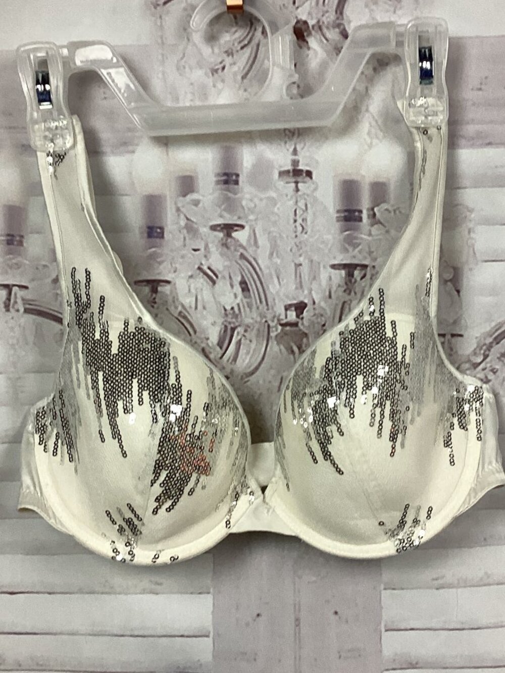 Victoria's Secret Bra White Silver Sequin 32D